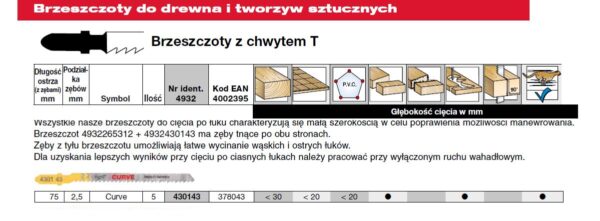 MILWAUKEE BRZESZCZOT DO WYRZYNARKI 75mm Curve /5szt. DREWNO